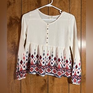 La Hearts Cream Tunic Top with Red & Navy Embroidery